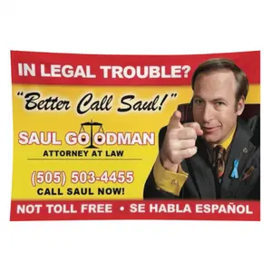 Better Call Saul Billboard Image Velvet Light Wall Hanging Tapestry - Breaking Bad Saul Goodman Themed, 3x5 ft Home Decor Decoration, Room Accessories Gift for Boyfriend (Office Use)