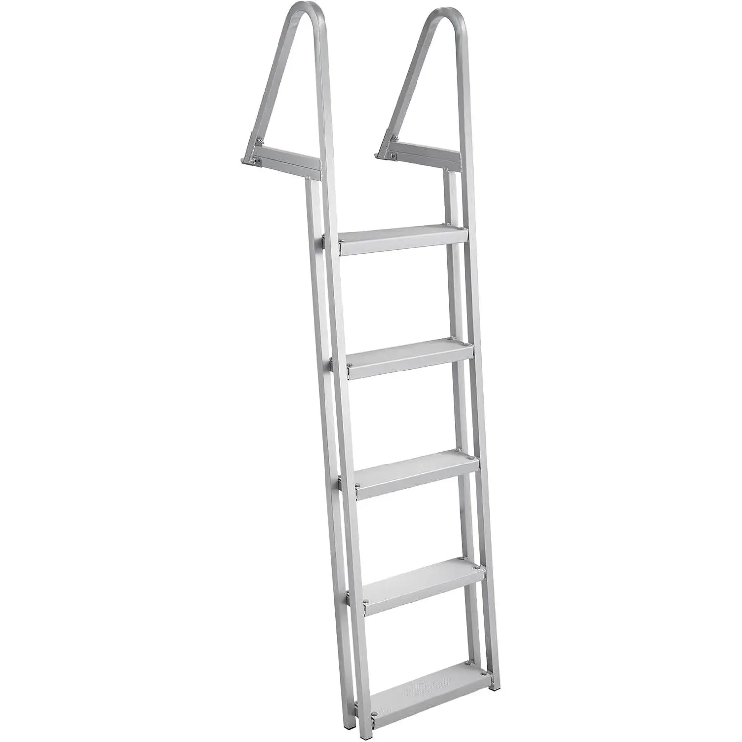 GARVEE Heavy-Duty 5-Step 6063 Alloy Aluminum Dock Ladder, 350LB Capacity, Anti-Slip Rubber Treads, Quick-Release Buckles, Saltwater-Resistant, Easy Quick Storage for Pontoon Marine Use
