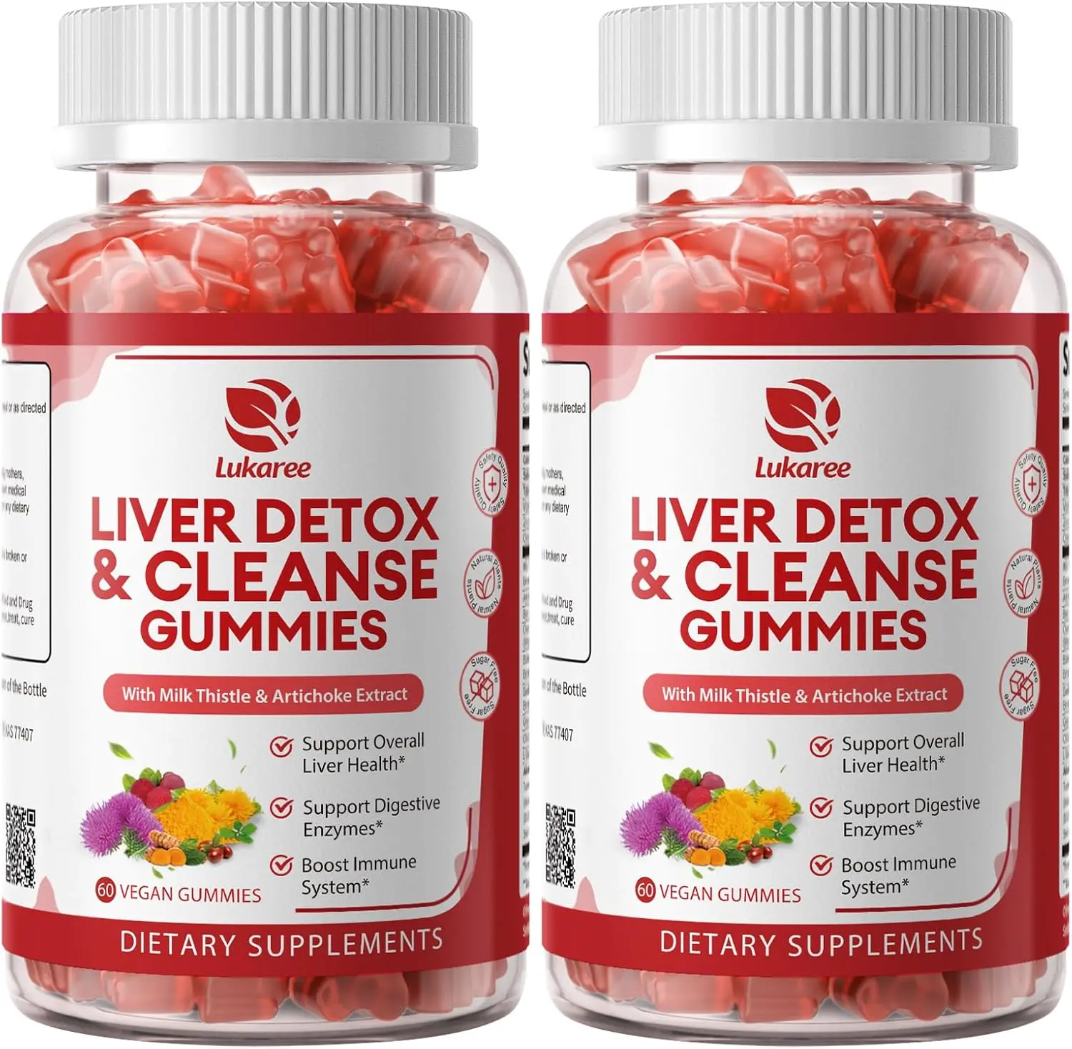 2 Pack Lukaree Liver Cleanse Detox & Repair Gummies w/Artichok & Dandelion | Sugar-Free Milk Thistle Supplement for Digestion & Immunity - Herbal Liver Health Supplement for Men & Women- Vegan, 60 Count
