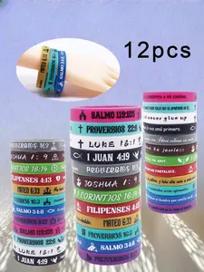 12pcs Christian Design Silicone Bracelets with Inspirational Quotes, Stretchy Bracelets, Daily Wear and Gift Ideas, Bracelets Stacking, Motivational Wristbands for Men and Women