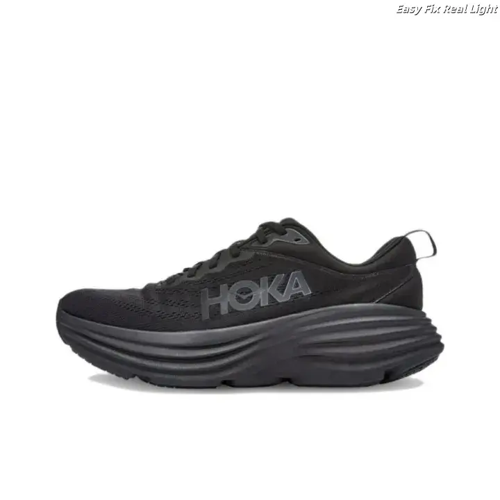 Brand New Original Box Unisex All Black Mesh Running Shoes Ultra Thick Wave Foam Cushion Non Slip Breathable Walking Gym Athletic Sneakers US Sizes 5-12