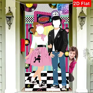 2D Flat Banner Door Cover, 50s Party Decorations, Large Photo Booth Background, Rock Banner Backdrop, 1950s Shower Birthday Props