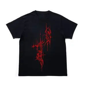 Red Spiky Cyber Graphic T-Shirt – Y2K Streetwear Vintage Style Tee for Men & Women, Unisex Cotton Shirt
