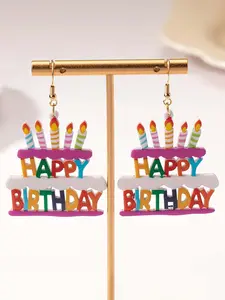 Cartoon Birthday Cake Design Dangle Earrings, Fashion Jewelry, Fashion Accessories for Party, Daily Clothing Decor, Trendy All-match & Exquisite Jewelry for Birthday Gift, Cake Candle Earrings, Fashionable Earrings
