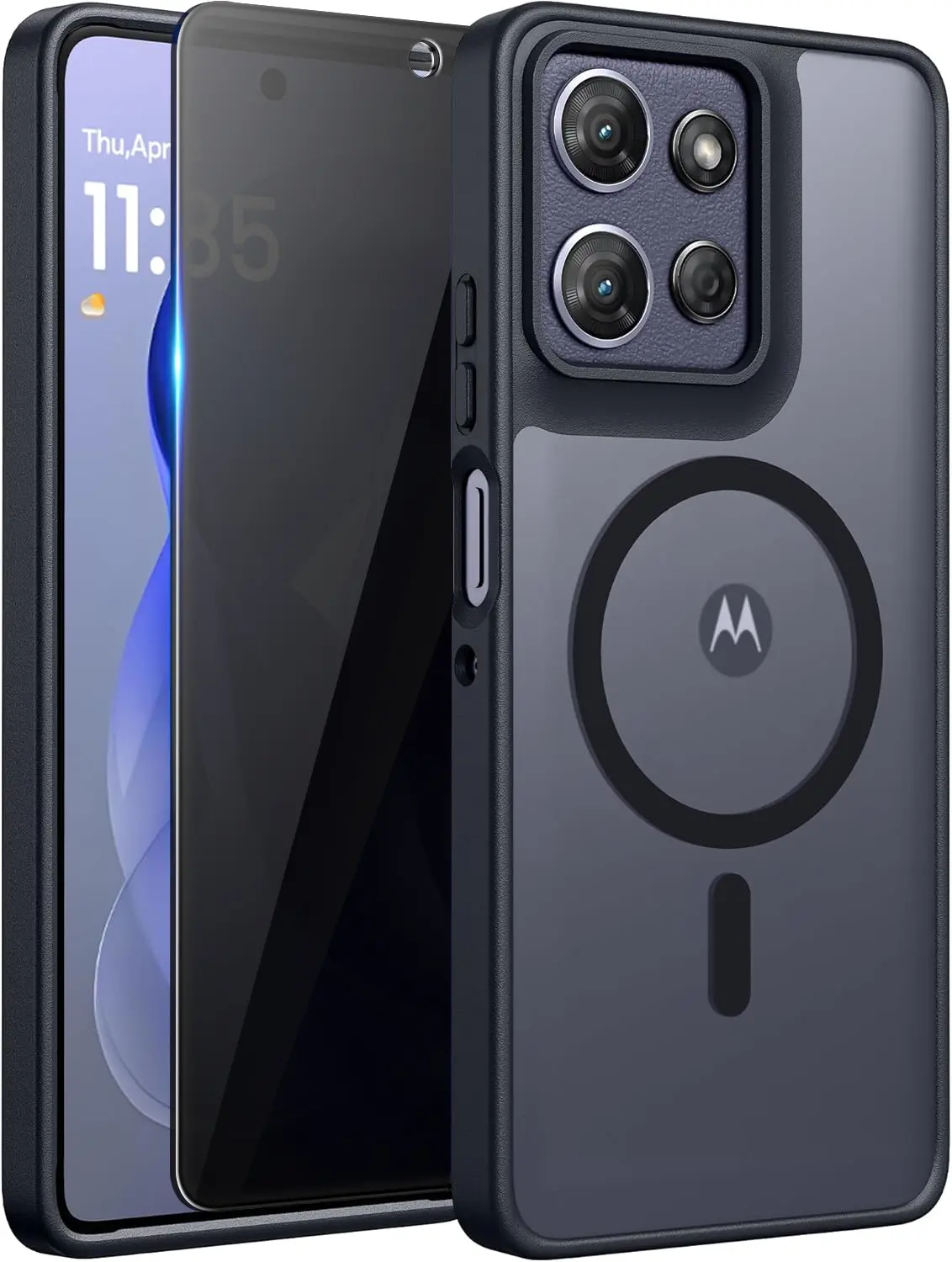 Magnetic for Moto G Power 2026/2025 Case Matte, with Privacy Tempered Screen Protector,  Moto G Power 2026 Phone Case Compatible with MagSafe Frosted Translucent Shockproof Anti-Scratch Slim Fit Case Military Grade Protection (Black)