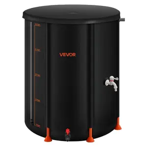 VEVOR Collapsible Rain Barrel, 53 Gallon Portable Rain Water Collection Barrel, 1000D PVC Rainwater Collection System, Garden Water Catcher Tank Storage Container with Spigot Overflow Kit, Black