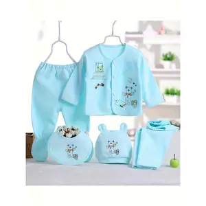 Newborn Baby Underwear Set, Newborn Five-piece Cotton Cute Cartoon Bear Pattern Print Clothes, Newborn Clothes, Newborn Suit, Newborn Baby Meet Gift Supplies Outdoor Clothes