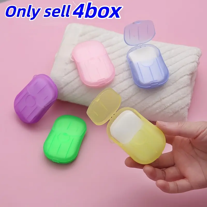 4 Boxes 80pcs Travel Disposable Soap Paper, Portable Lightweight Travel Soap Sheets with Storage Box, Outdoor Camping Hygiene Cleaning Supplies, Wash Soap, Soap Package