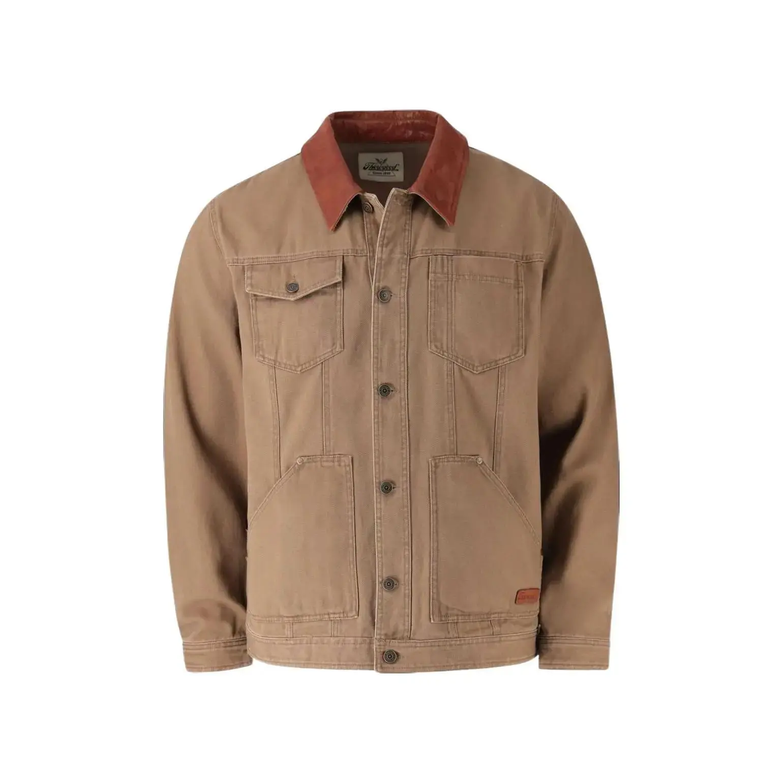 Thorogood Men's Stone Wash Canvas Trucker Jacket - Long Sleeve Woven Top with Button, Glove-Compatible Design, Casual Coat for Rugged Men's Real & Faux Leather Jacket Fans