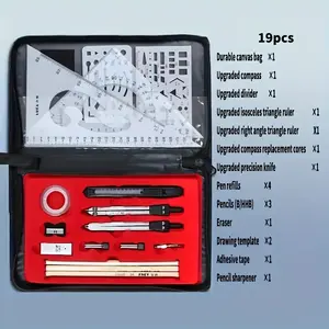 19-Piece Triangular Ruler Set, Measuring Ruler, Practical Engineering & Graph Design Tools, Circular Measurement Tool Kit, Essential for Students & Professionals