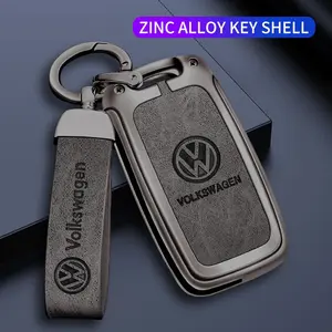Alloy Leather Car Remote Key Protection Cover Shell, 3 Button, for Volkswagen Vw Polo Tiguan Golf 4 5 Jetta Beetle Scirocco Passat