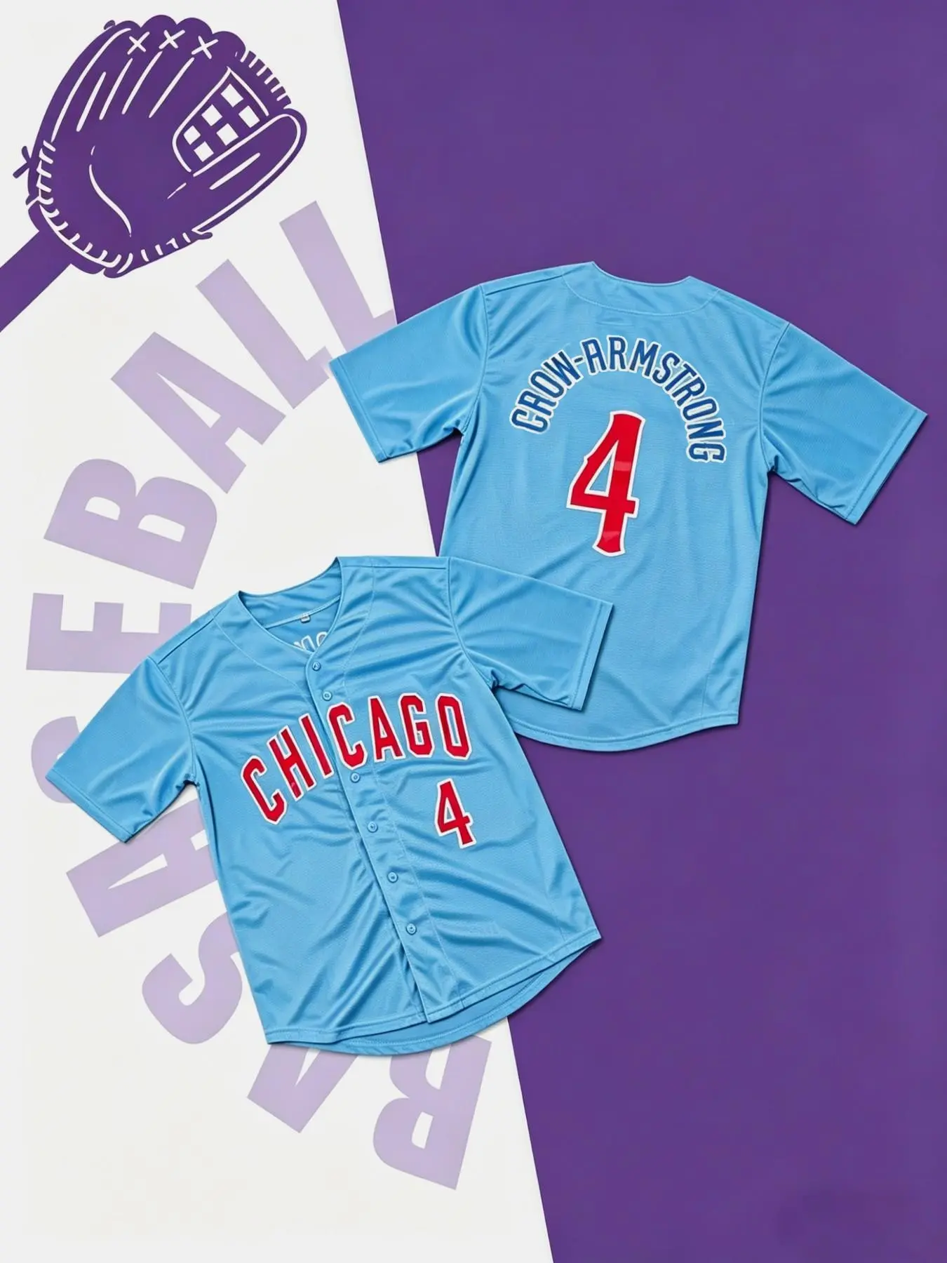 Blue Baseball Sports Jersey, Quick-Dry Short Sleeve, High-Quality Experience, Loose-Fitting Casual Style, Button Front Design, Spring & Fall