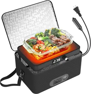 CuLiDing Portable Oven-12V/24V/110V-240V Food Warmer&Heated Lunch Box for Road Trips/ Camping/ Picnics/ Family Gatherings&Tableware(Black)