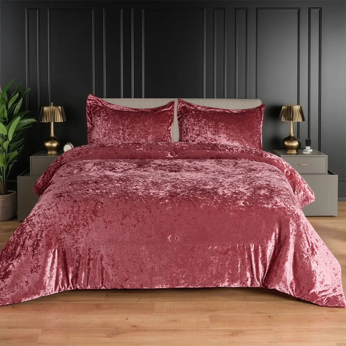 3-Piece Velvet Luxe Reversible Decorative Bedding Set - Soft Brushed Microfiber Reverse, Fluffy Comforter, Matching Sham, Enhanced Softness, Fluffy Bedding Set, Reversible Quilt Set
