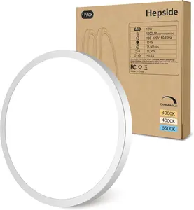 lush Mount LED Ceiling Light Fixture - White, 6.5Inch 12Watt, Dimmable & 3000K-4000K-6500K 3 Color Selectable Ceiling Lamp - 1200LM Low Profile Light for Kitchen, Bedroom, Hallway, Porch