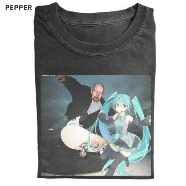Breaking Bad and Hatsune Miku Unisex T-Shirt, Y2K Streetwear Tee - Vintage Graphic Tee – Unisex S-3XL – Menswear & Womenswear – Streetwear Tops – Casual Cotton Crewneck Shortsleeve T-shirt