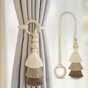 Tassel Curtain Tieback, 2 Counts Boho Style Curtain Holdback, Window Curtain Accessories, Window Decorations Supplies for Home Living Room Bedroom Decor
