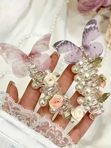 Floral Butterfly Hairband with Bow Decor, Elegant Spiral Clip for Spring Summer, Saint Patrick's Day Party Accessories