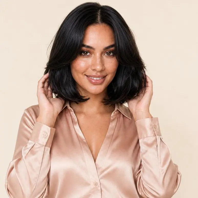 Glueless 100% Human Hair Wigs 7x5 HD Lace Front Pre Plucked 180% Density Black Italy Bob Short Layered Wig Curtain Bangs 12 Inch Ready to Wear