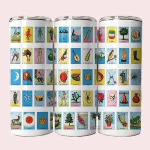 Loteria Mexican Card Game Bottle Drinkware Stainless Steel Straw 20 oz Skinny Tumbler