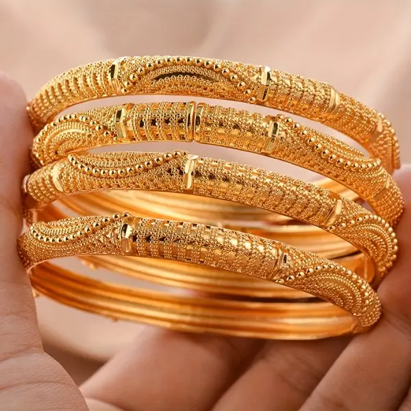 24K GoldenPlated Copper Luxury  Bangle Dubai Arabic ,Wholesale Trendy Wedding Party Accessories Bracelet for Women Men Wedding Party Gift Trendy Stack Bangle