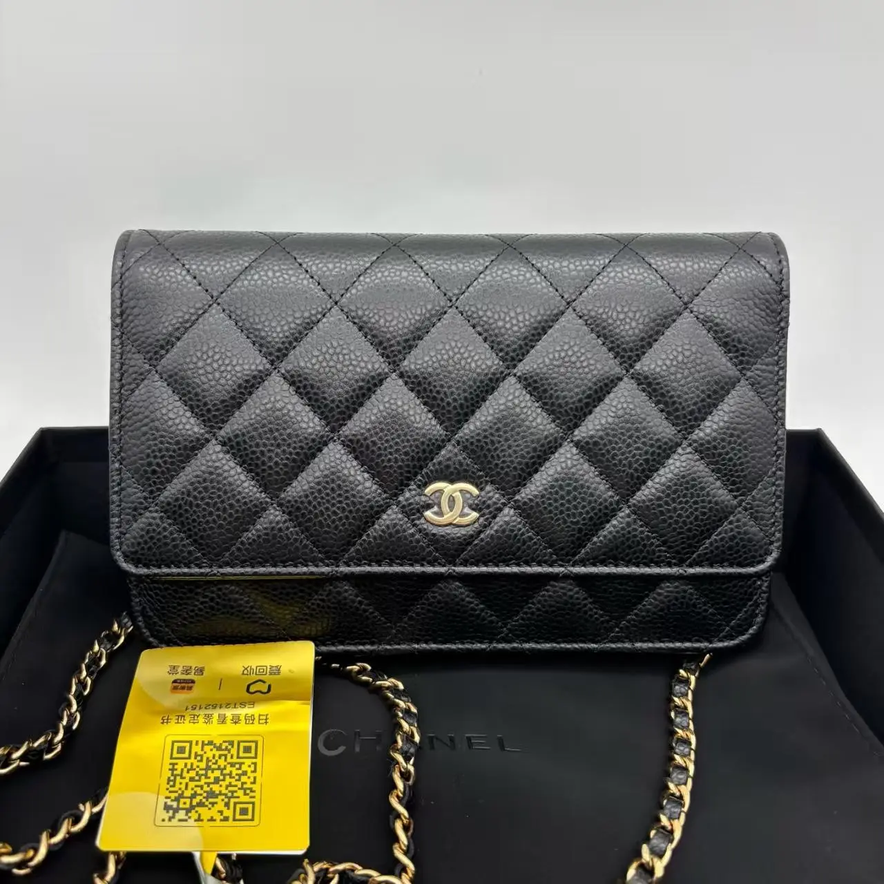 Pre-owned CHANEL RL2 Black Caviar Leather Quilted WOC Gold CC Chain Crossbody Bag 23853966