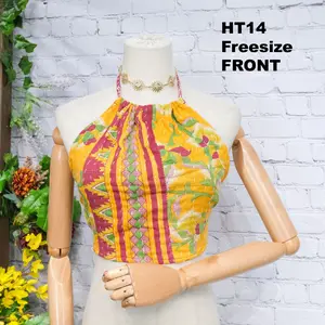Kantha Halter Top,Vintage Bohemian Reversible Halter Top, Summer Hippie Crop Top, Bohemian Style, Boho Festival Upcycled Fashion, Backless Top
