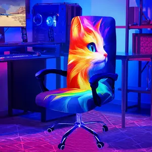 1PC Colorful And Cute Cat Pattern UV Blacklight Reactive Glowing Computer Office Chair Cover, Milk Fiber Fabric With Elastic Detachable  And Machine Washable Boss Chair Cover. Suitable For Office, Bedroom And Game Chair Decoration. Christmas Gift