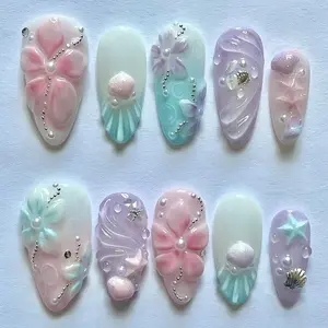 Elegant Ballerina Nail Tips, Medium Length Reusable Fake Nails, Halloween Festival Style, Bubble Pearl Accents, Stylish Starfish Nail Art Design, 24pcs Abs Material, Perfect for Women & Girls