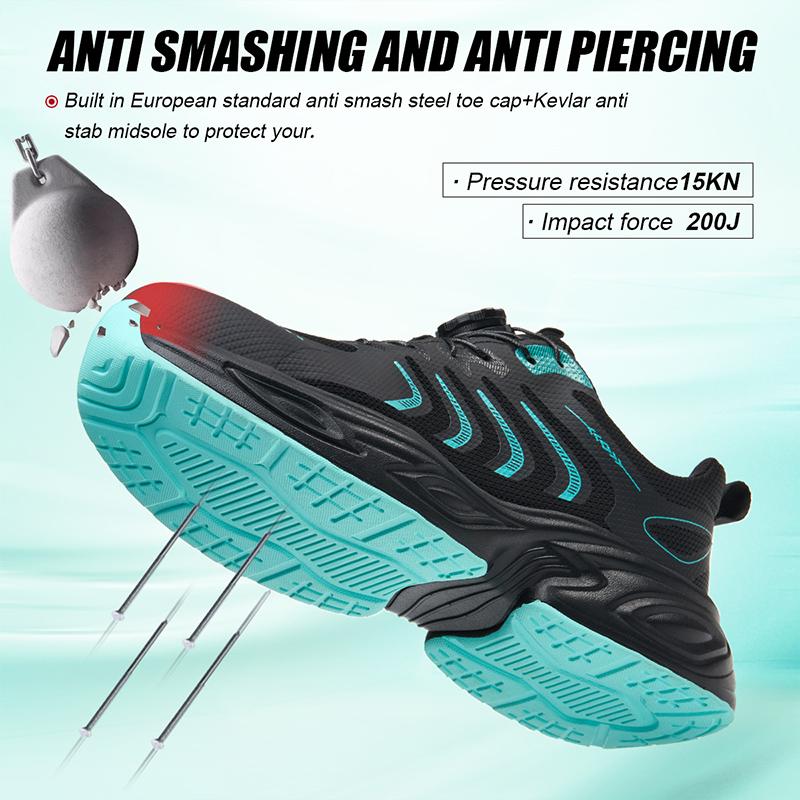 Classic steel-toe safety shoes for men — impact-resistant, puncture-resistant work footwear with non-slip soles; lightweight and durable; industrial protective boots with dial laces.