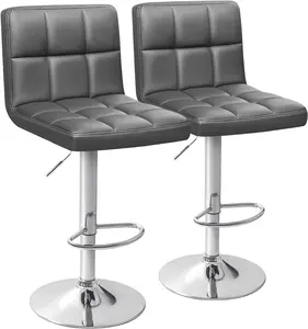 Homall Bar Stools Modern PU Leather Adjustable Swivel Barstools, Armless Hydraulic Kitchen Counter Bar Stool Extra Height Square Island Barstool with Back Set of 2 (Leather, Beige)