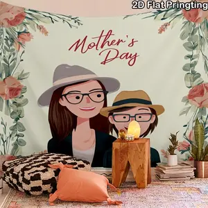 2D Flat, 1pc Vertical Flannel Mother-Daughter Tapestry Wall Hanging - Suitable for Photo Backdrop, Decor, Bedside Wall Art, Mother's Day Gift with Clear Print Portrait, Storage for Living Room, Bedroom, Entryway Decoration, 2D Flat