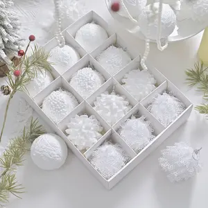 12pcs 8.0cm White Christmas Ornament Set, Unique Texture - Elegant Hanging Decorations Suitable for All Tree Sizes, for Holiday Parties, Multifunctional Pendants and Accessories Collection, Christmas Decorations, Best for Christmas, Decorative Ornament