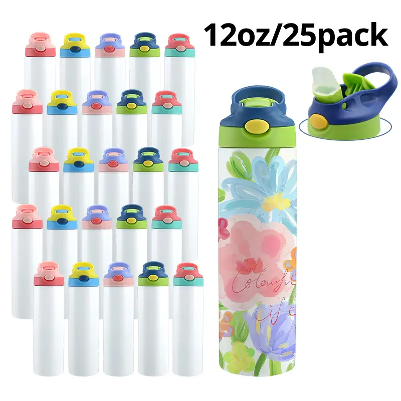 20oz Straight Sublimation Sippy Cup (25pack) Blank Tumbler Flip Top Water Bottle, Leak-Proof Pop-Up Straw Lid DIY Personalized  Drinkware