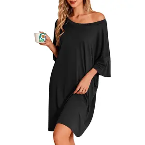Plus Size Nightgowns for Women Bamboo Viscose Sleepshirts Short Sleeve Nightshirt Oversized Sleepwear Sleepdress