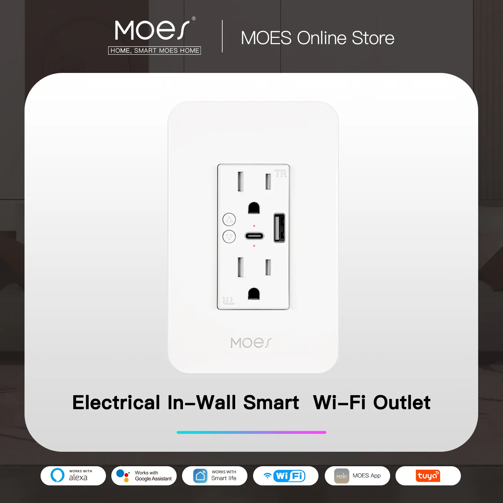 MOES WiFi Smart White Power Wall Socket with Type C And USB Dual Outlet Plug Power Outlets Support Alexa Google Home US