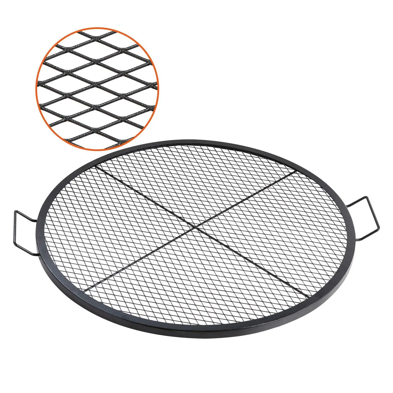【Summerfinds】VEVOR X-Marks Fire Pit Grill Grate, Round Cooking Grate, Heavy Duty Steel Campfire BBQ Grill Grid with Handle and Support X Wire, Portable Camping Cookware for Outside Party & Gathering, 36 Inch Black