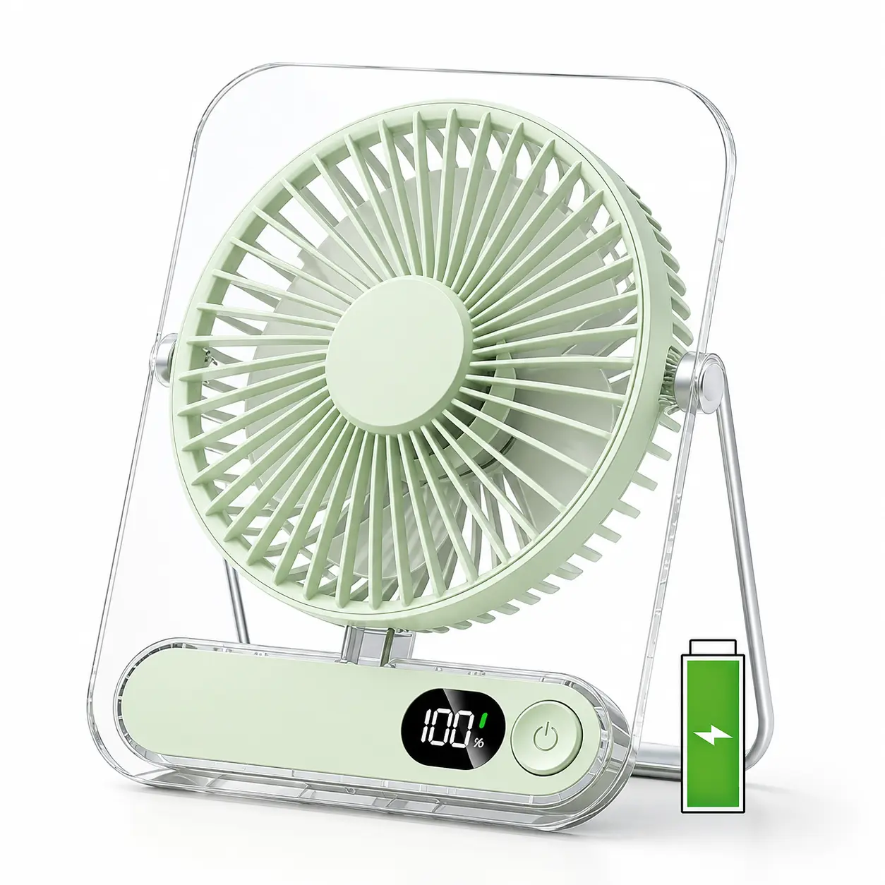 Portable rechargeable desktop fan, ultra-quiet with 5 adjustable speeds, 180° foldable design, digital power display, suitable for home, office, and travel, multifunctional cooling device, lightweight and quiet fan