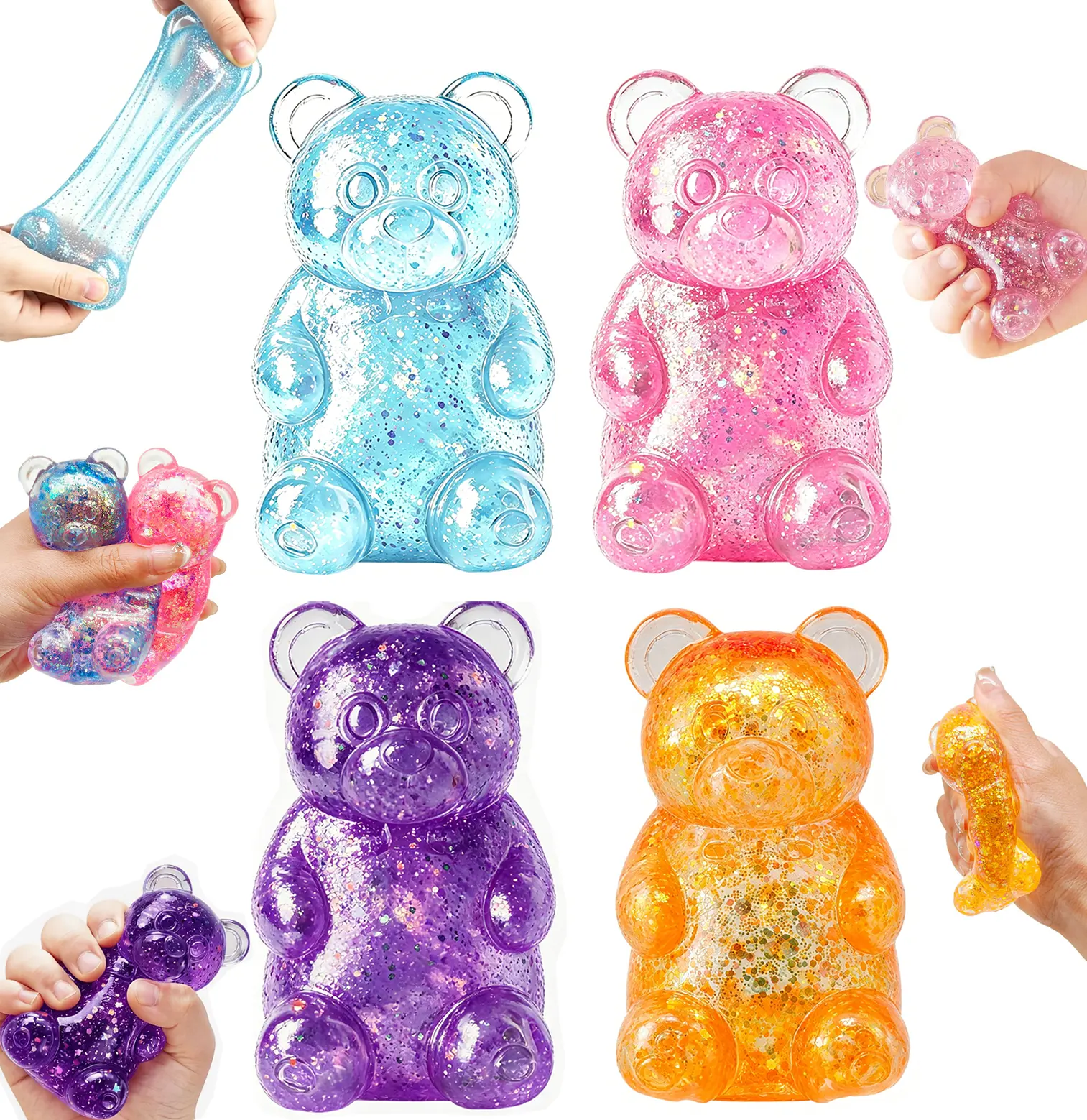 4 Counts Gummy Bear Squishy with Glitter Liquid Filling, Stress Bear Squishy, Squishy Toys for Kids, Stress Balls Valentines Day Gifts Birthday Gifts Party Favors-Rosy #SummerWins #DealsForYouDays
