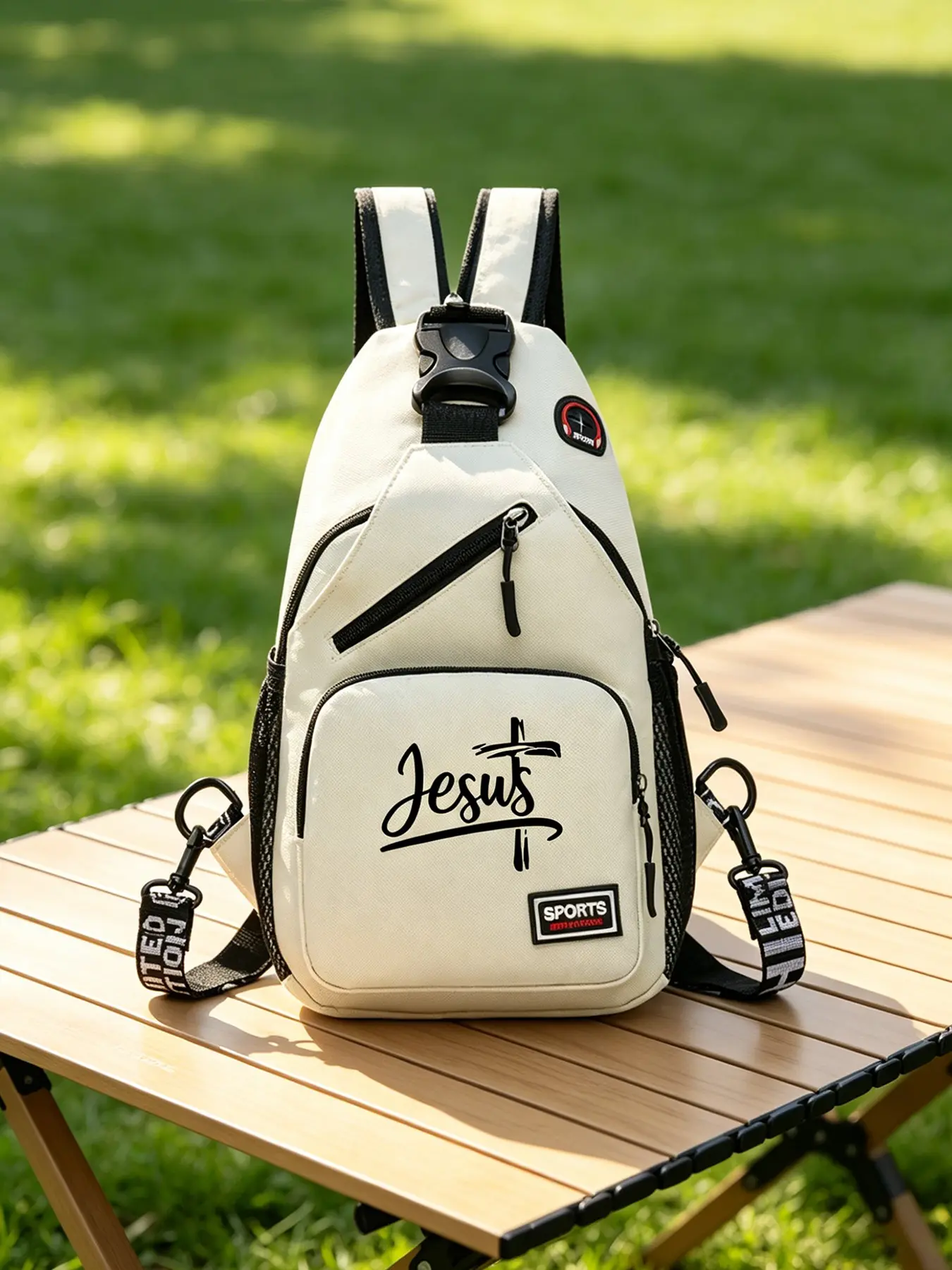 Jesus Cross Print Messenger Bag, Casual Sports Backpack, Shoulder Bag, Hipster Style, All-Season Use, Trendy Fashion Accessory, Crossbody Messenger Bag, Fashionable Bags