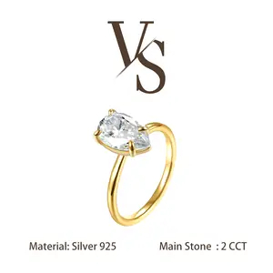 [Venus Jewelry] Synthetic Moissanite 2 CCT Pear Shape Solitare Design VVS 1 D Color Solid Silver 925 Solitare Ring