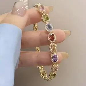 New Style Colorful Candy Bracelet for Women, Fashionable Romantic French-style High-end Zircon Bracelet