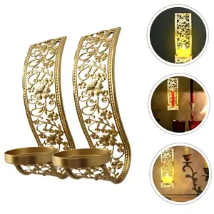 2-Piece Iron Wall Candle Holder Stand, Hanging Column Style Candlestick Rack, Vintage Candle Stand, Bedroom Dining Room Wall Light Decoration