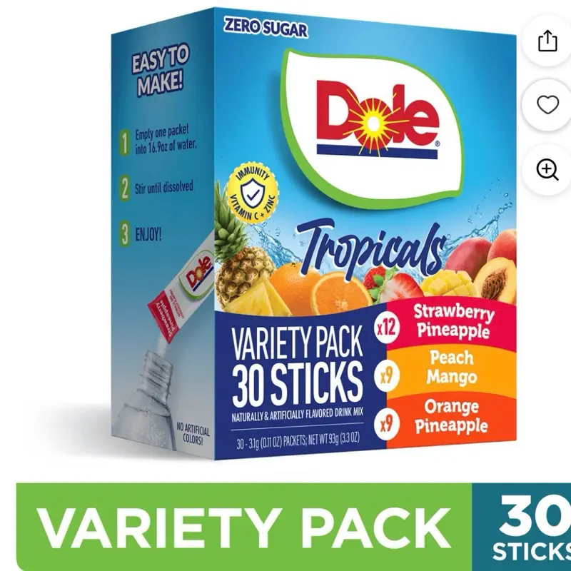 Dole Powder Drink Mix Variety Pack, Sugar-Free, 30 Ct