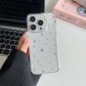 Phone Case: 1 Fresh Blue Snowflake Starry Space Transparent Soft Phone Case, Suitable for iPhone 17 16 15 14 13 12 11 Pro Max MINI AIR 14 15 16E Plus XS XR X 8 7 SE 2020
