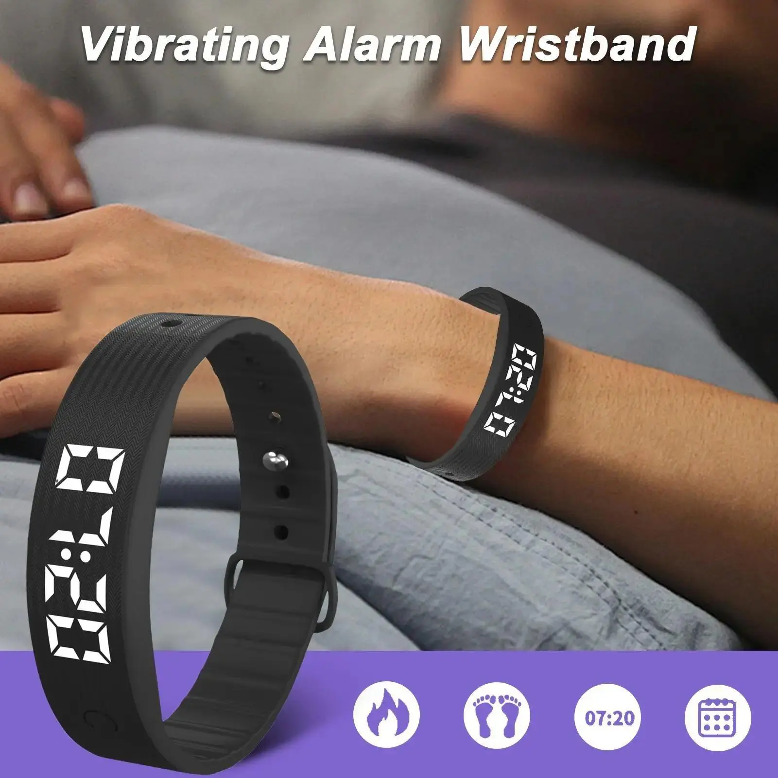 Wearable Silicone Vibrating Alarm Wristband - Rechargeable Wearable Devices with Countdown Timer, Stopwatch, Step Counter, Sleep Monitor Fitness Bracelet