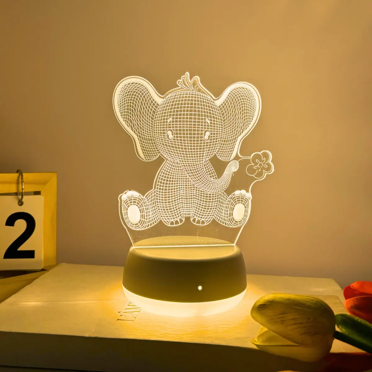 Cute Elephant 3D Night Light, USB Powered Desktop Decor Lamp, Ideal Gift for Bedroom Living Room, Home Atmosphere Lighting