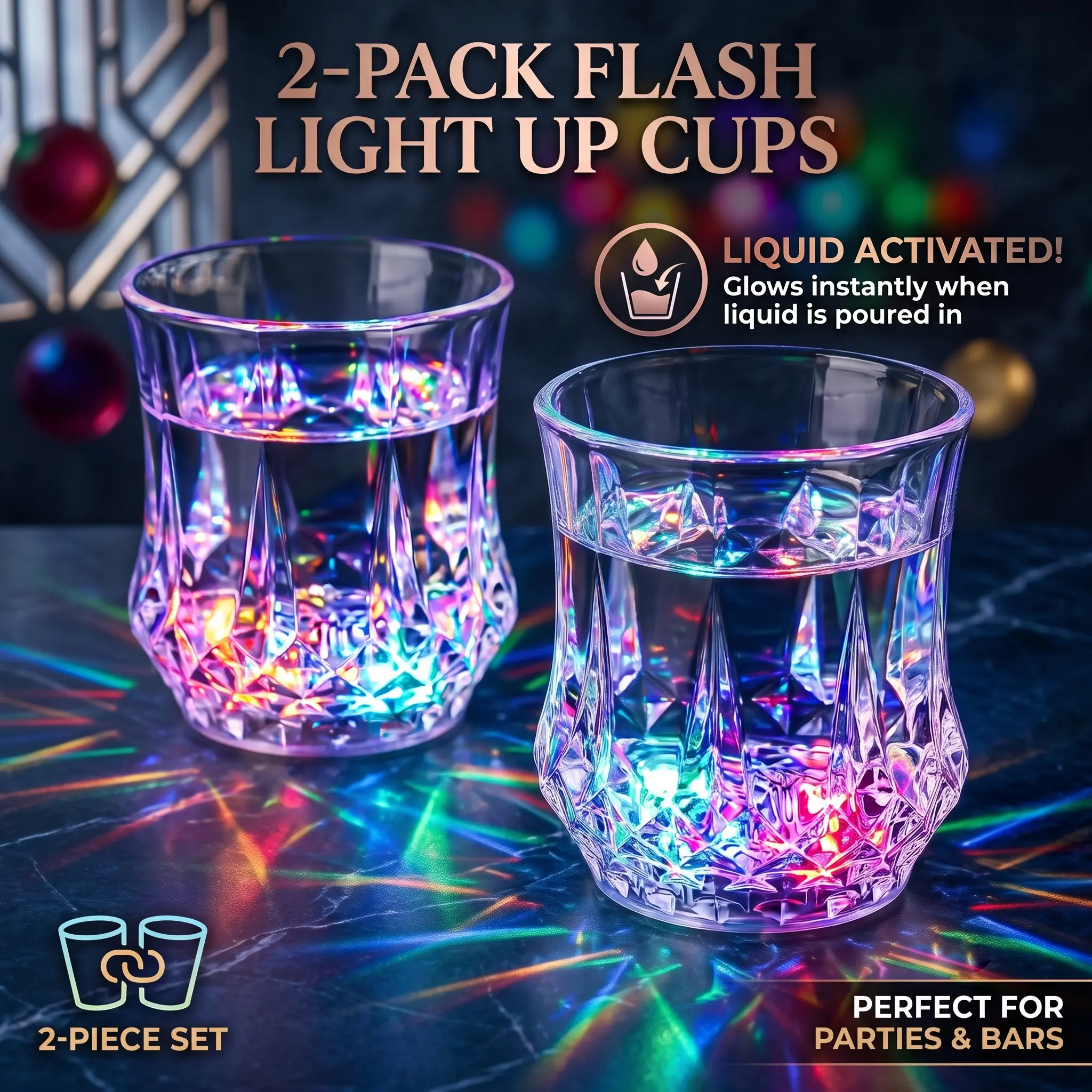 2-Pack Pineapple Magic Liquid-Activated LED Glasses - Instant Multicolor Glowing Cups for Party, Bar Use