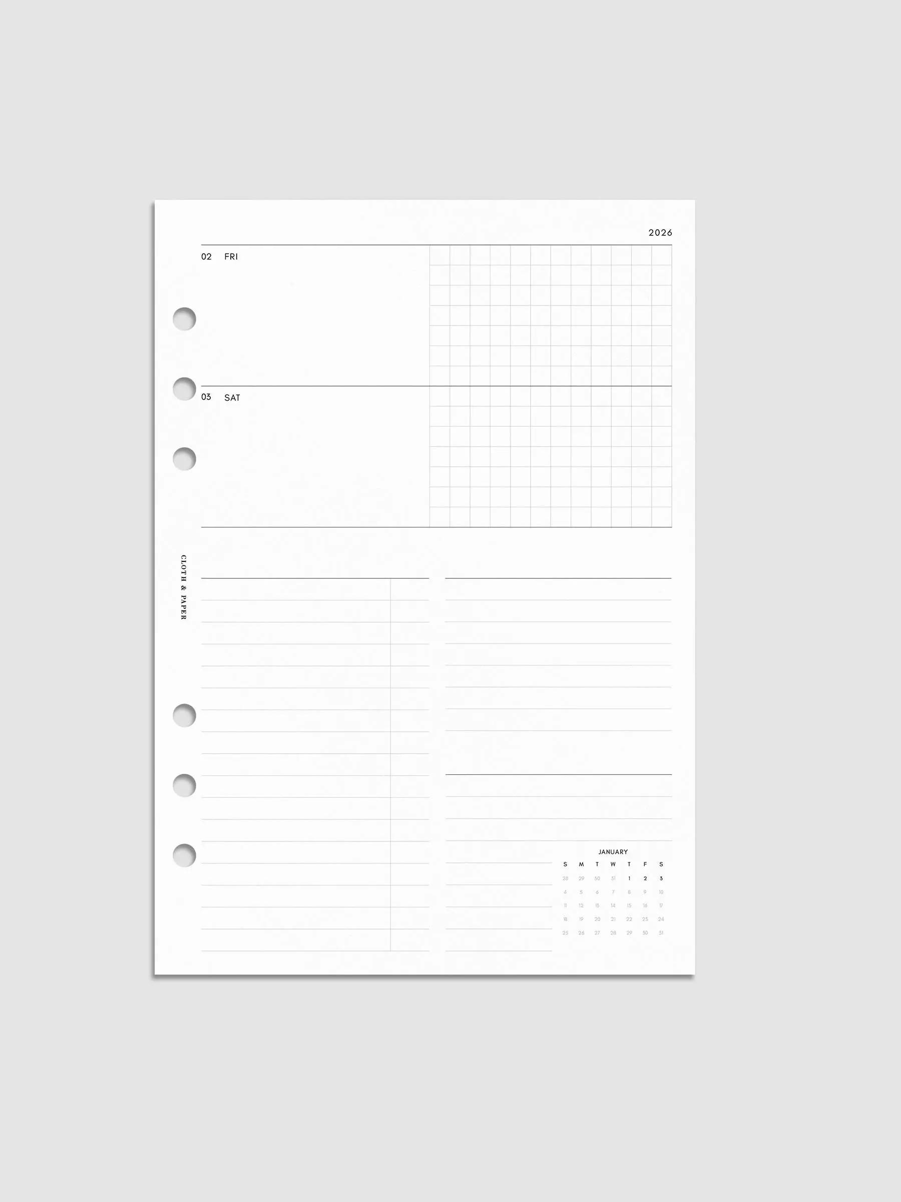 2026 Dated Horizontal Weekly Planner Insert | Sunday Start