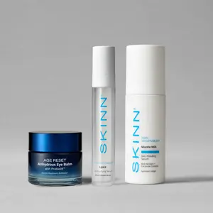 SKINN Cosmetics: Age Reset Eye Balm, Mantle Milk, Lip6x Trio